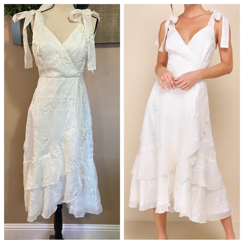 Lulu's White Midi Dress with Bow Straps